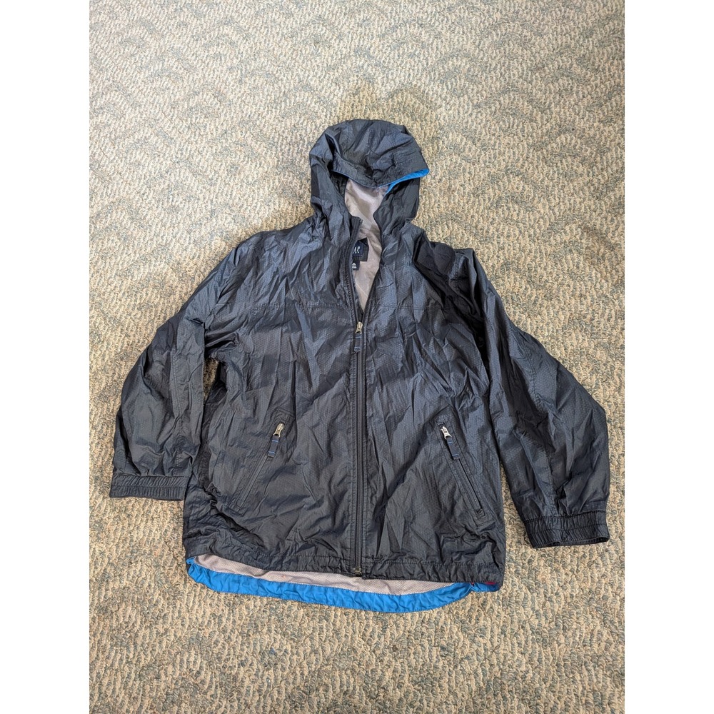 Gap Kids XL 12 Windbreaker Jacket Black Blue Mesh Lined Hooded Full Zip 46013601